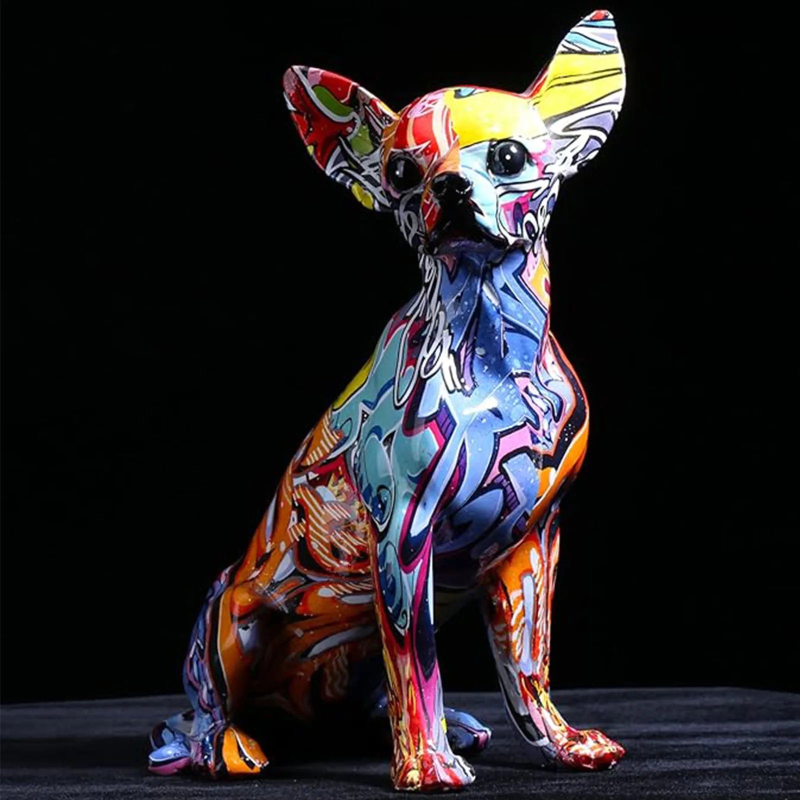 Estátua colorida de chihuahua graffiti arte estatueta de cachorro resina decoração de casa interior respingo cor escultura animal ornamento filhote de cachorro moderno