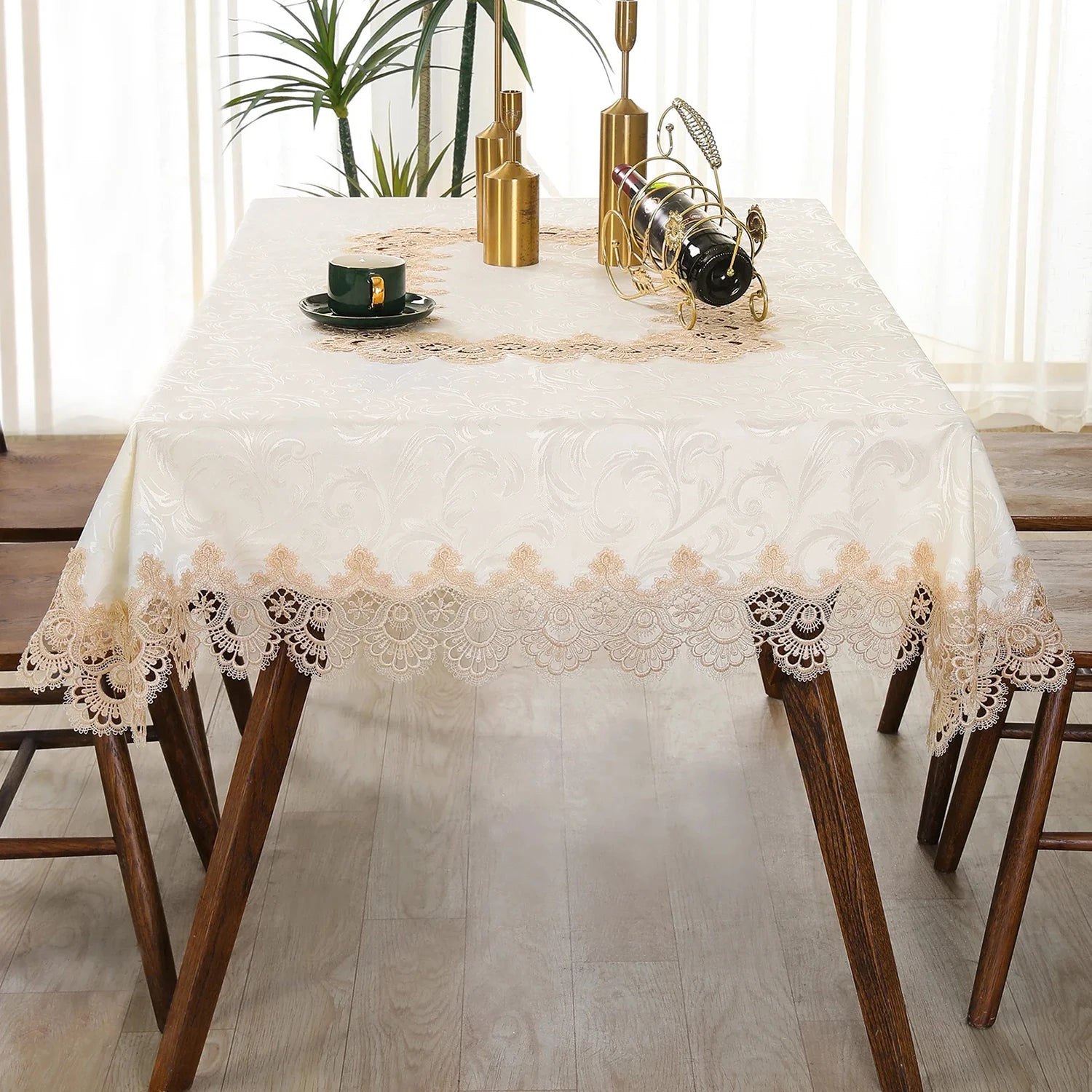 Toalha de mesa bordada de renda batilo, branca, floral, retangular, à prova d'água, para mesa de jantar, festa de casamento, casa