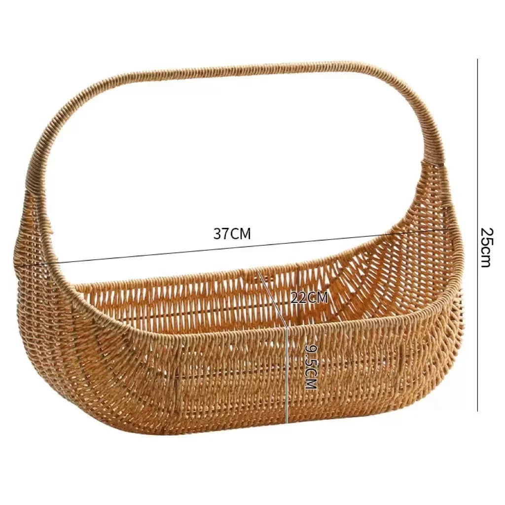 Cesta de pão tecida à mão e bandeja de frutas em rattan natural, cesta estilo rústico para servir pão e frutas
