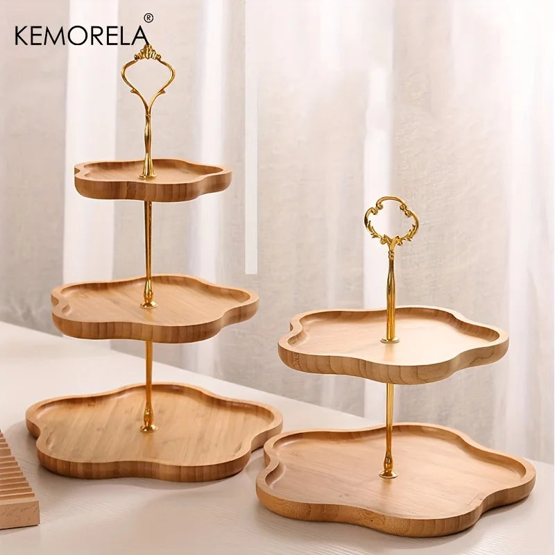 KEMORELA-Cesta De Frutas Secas, Estilo Flor, Prato De Madeira, Prato De Lanche, Doces, Sobremesa, Suporte De Bolo, Display, 3 Camadas, 2 Camadas