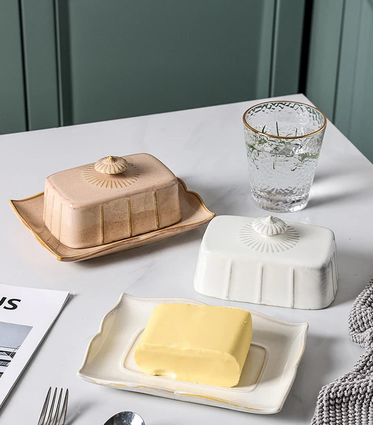 Esmalte retrô nostálgico com tampa, bandeja para lanche, utensílios de cozinha para casa, caixa de manteiga, caixa de armazenamento de queijo, prato de queijo