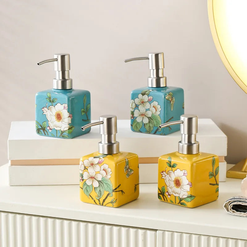 Dispensador de sabão 200ml, garrafa de lavagem das mãos, shampoo de cerâmica, gel de banho, cabeça de bomba de aço inoxidável, garrafa de loção, dispensador de shampoo