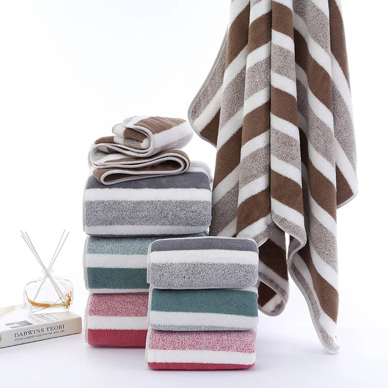 Conjunto de toalhas listradas de secagem rápida para experiência de banheiro macia e absorvente Toalha de banho ou toalha de mão