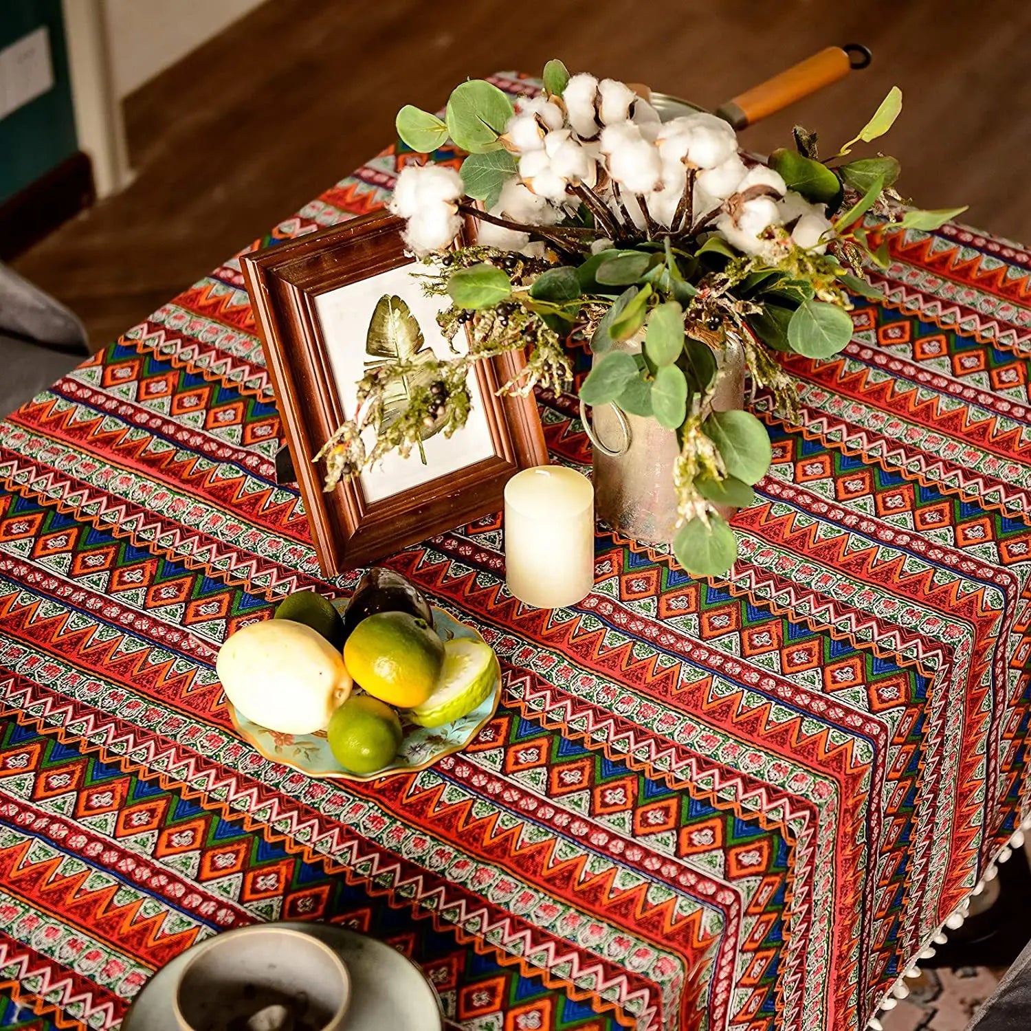 Toalha de mesa antiderrapante, estilo étnico, boêmia, festa do sudeste asiático, europeu e americano, resistente ao desgaste, algodão