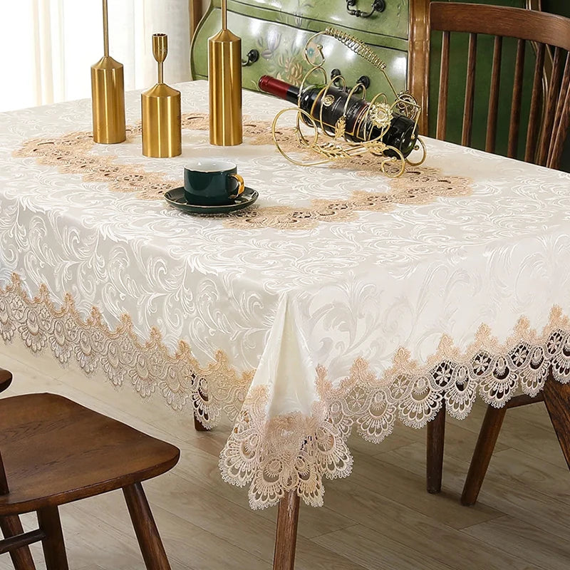 Toalha de mesa bordada de renda batilo, branca, floral, retangular, à prova d'água, para mesa de jantar, festa de casamento, casa