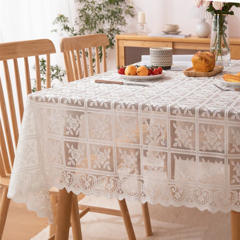 Toalha de mesa de renda bordada antiga - Toalha de mesa quadrada de poliéster com processo de corte de flor elegante de cor sólida para festa de casamento, ação de graças e decoração de casa - Tecelagem à máquina, tecelagem durável, 100% poliéster