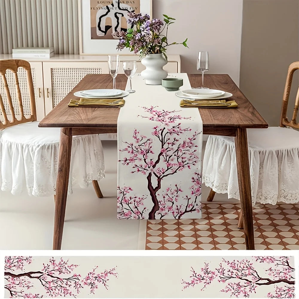 Primavera flor de cerejeira impresso linho corredor de mesa festa de férias decoração verão rosa sakura árvore corredores de mesa decoração de mesa de jantar