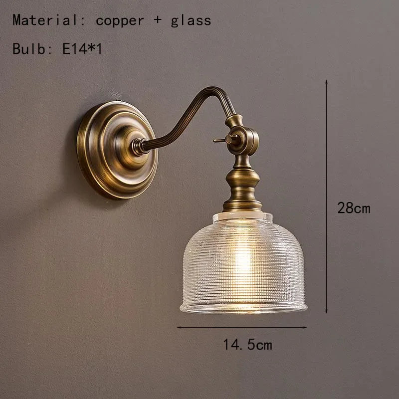 2025 nova lâmpada de parede de cobre completo vintage-iluminação criativa e simples para decoração de parede de fundo de quarto de luxo