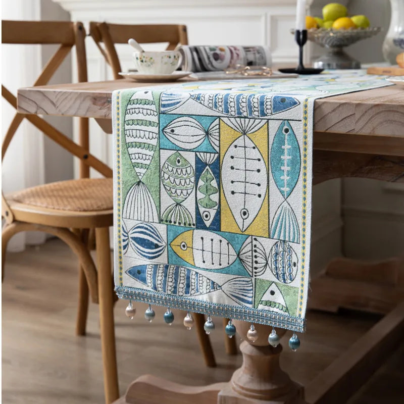 Nordic luxo jacquard corredor de mesa com borla poliéster capa de mesa corredor decoração para festival evento decoração para casa