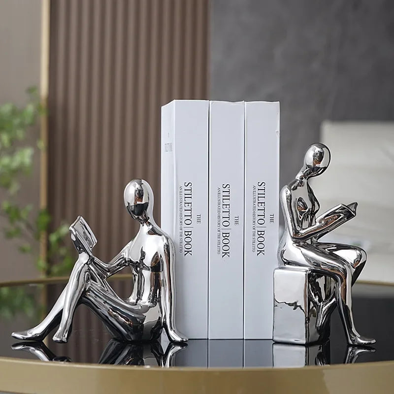 Moderno 1 conjunto/2 pçs cerâmica menina figura livro blockbook prateleira rolha titular estante casa desktop sala de estudo ornamento escultura