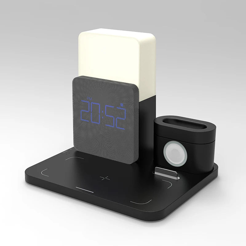 Carregador Sem Fio com Relógio e Luz Noturna - Casa Ornato