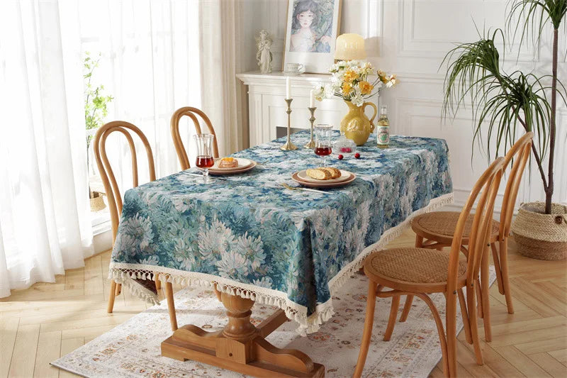 Jacquard pintura a óleo borlas toalha de mesa, retangular dustproof flor capa de mesa, para cozinha jantar mesa de café decoração