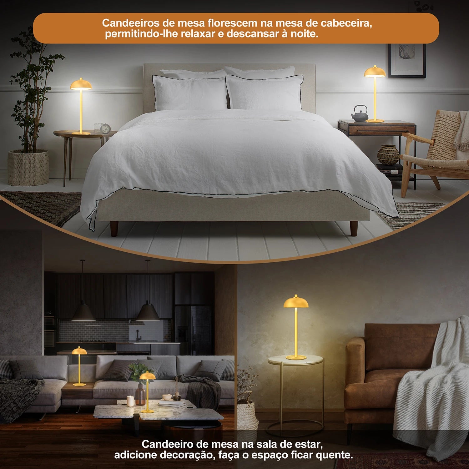 SUBORT Candeeiro de mesa para quarto Candeeiro de toque sem fios recarregável Candeeiro de campismo Cogumelo Criativo Candeeiro de ambiente Luz de ambiente USB-C Candeeiro de mesa