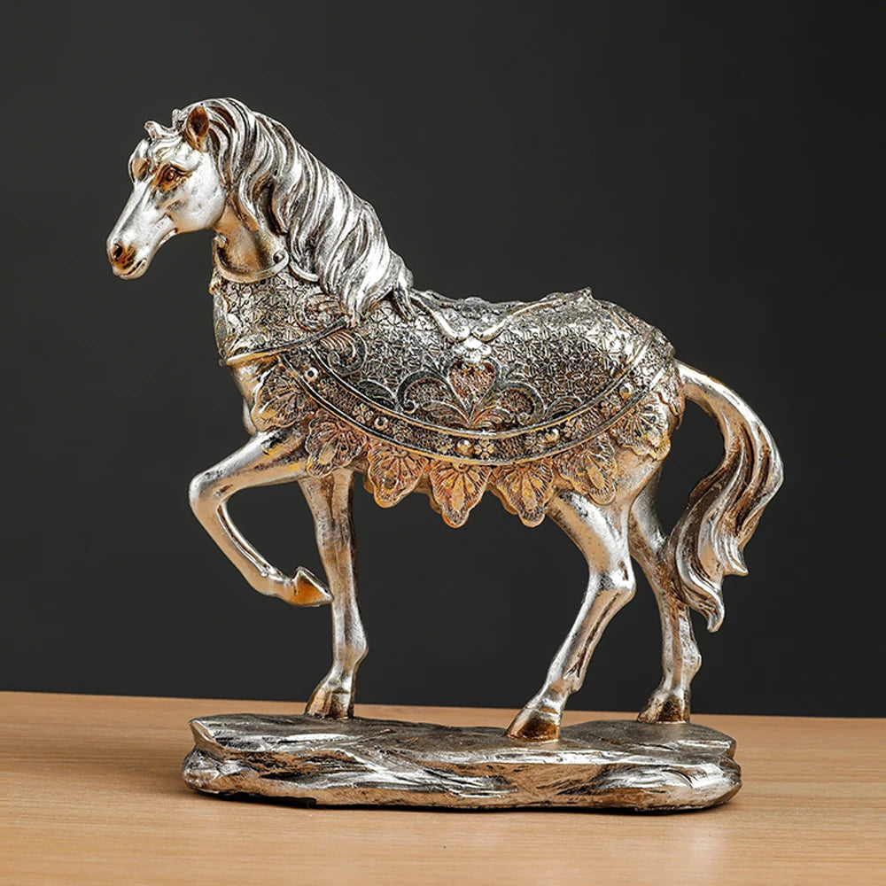 Estátua do cavalo da resina para a decoração home, arte da escultura, ornamento nórdico, sala, quarto, secretária, mobília luxuosa