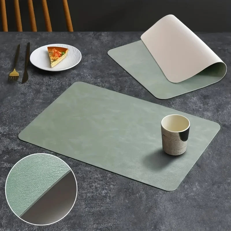 4 peças, jogos americanos de couro, retangulares, à prova d'água, tapetes de mesa com isolamento térmico para cozinha de jantar, design de padrão de couro marrom