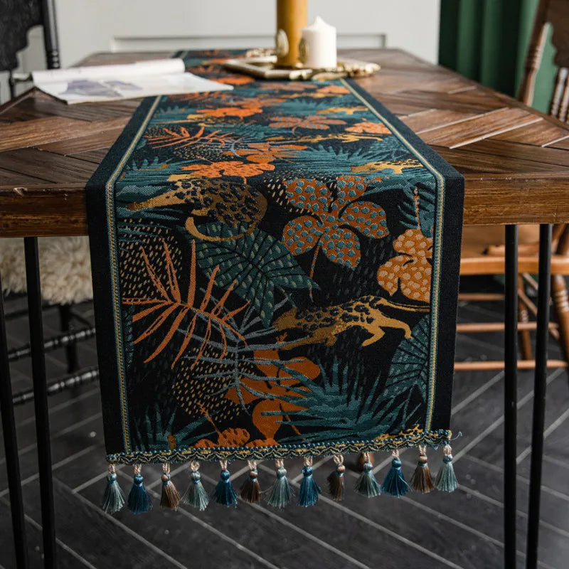 Nordic luxo jacquard corredor de mesa com borla poliéster capa de mesa corredor decoração para festival evento decoração para casa