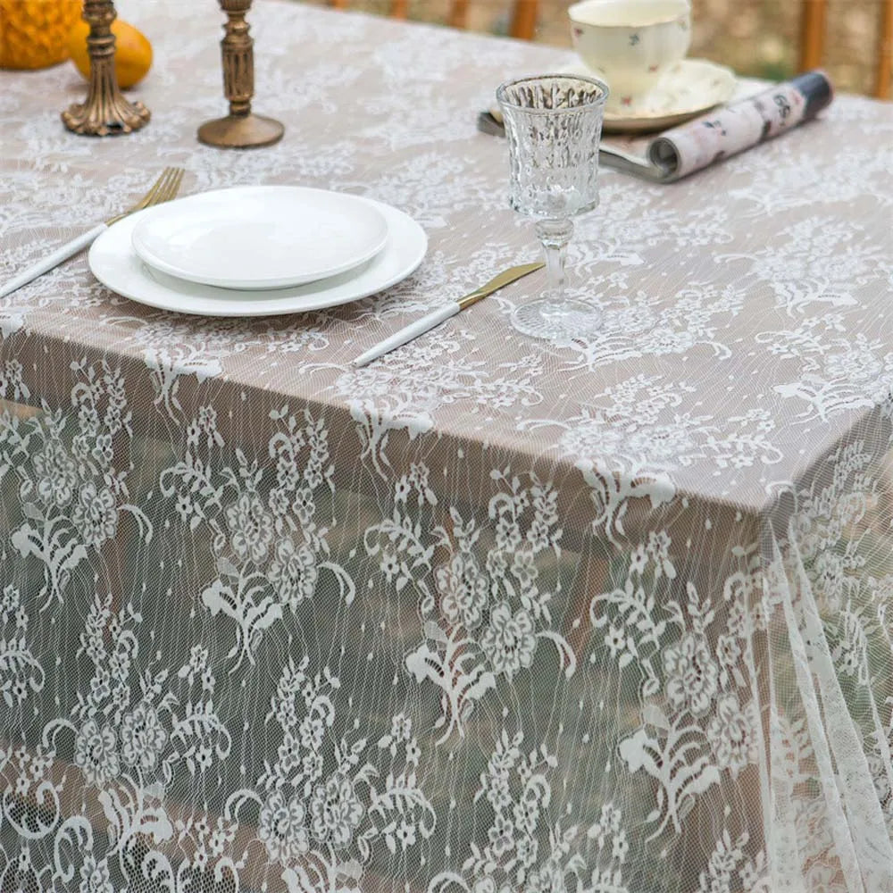Toalha de mesa retangular de renda, toalha de mesa para casamento, festa de aniversário, eventos, banquete, jantar em casa, toalhas de mesa brancas