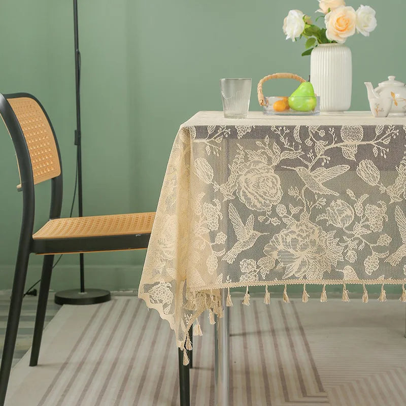 Toalha de mesa retangular de renda, decoração e acessórios, toalha de mesa simples com borla, estilo nórdico, panos para casa