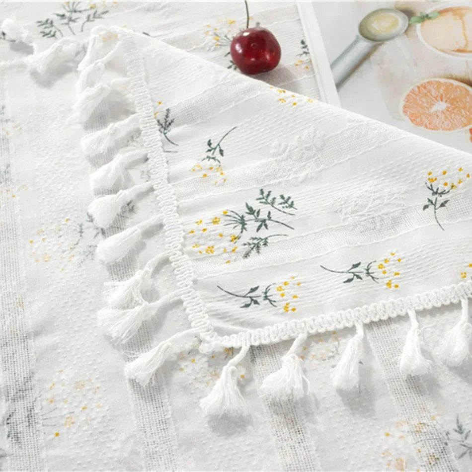 Novo estilo coreano pequena margarida algodão floral toalha de mesa, decoração de mesa de chá, capa de mesa retangular para cozinha casamento sala de jantar