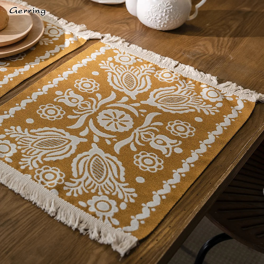 Gerring Amarelo Corredor De Mesa Jacquard Colisão Geométrica Mesa De Jantar Pano Arte TV Armário Cama Bandeira Da Mesa De Casamento Decoração