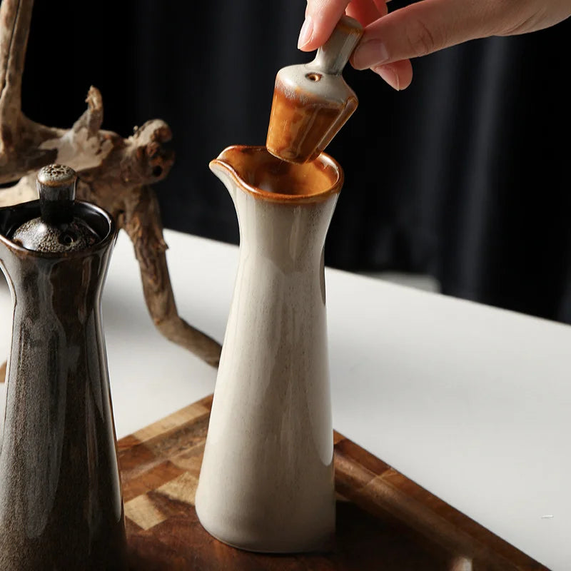 Garrafa de tempero de cerâmica pote de óleo garrafa de molho de soja pote de especiarias pote de vinagre caixa de tempero suprimentos de cozinha ferramentas de especiarias