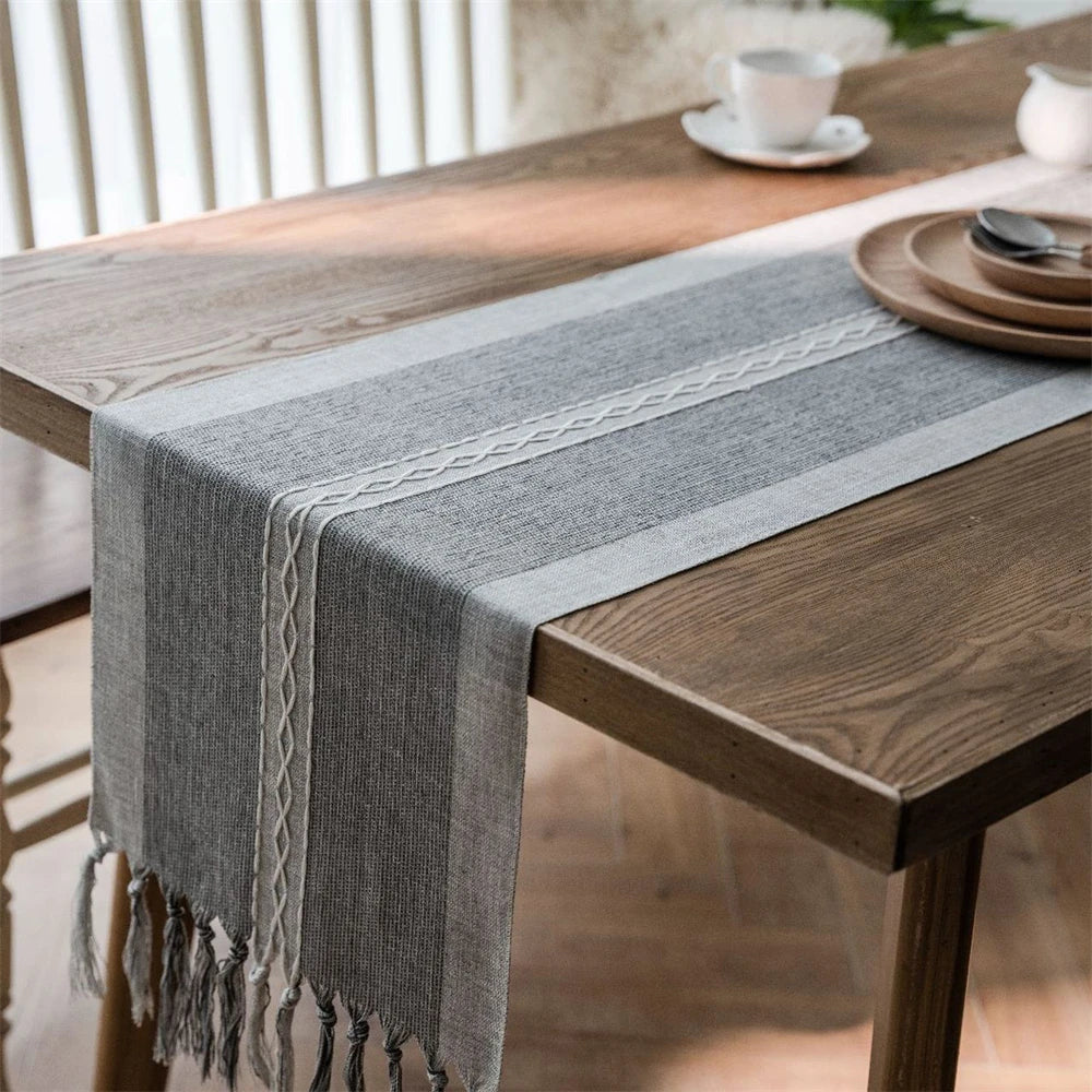 Corredor de mesa verde nórdico jacquard geométrico bandeira de mesa franja chá país toalha de mesa corredores para mesa de jantar capa decoração