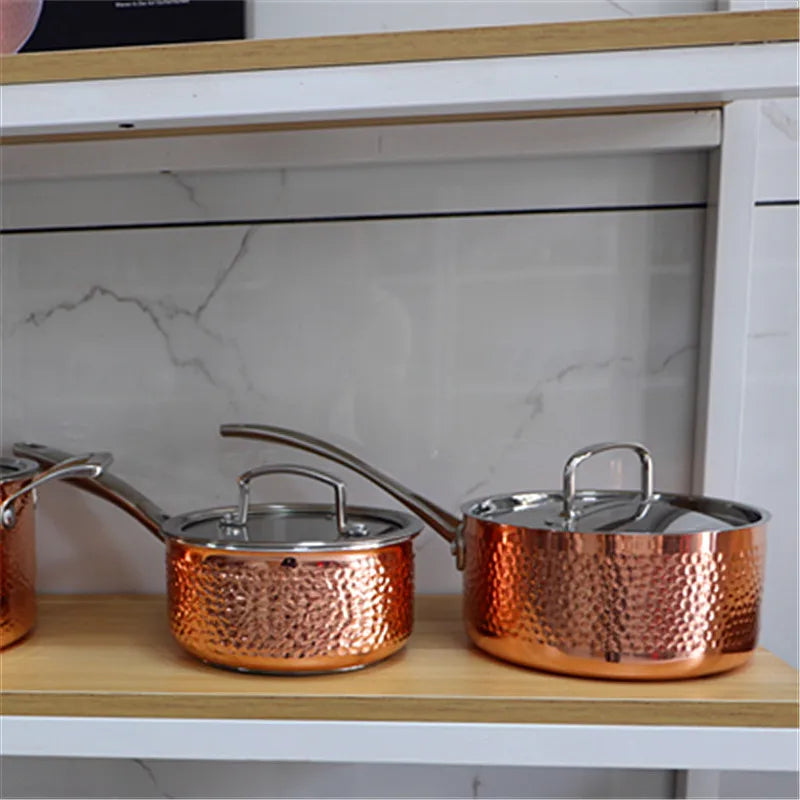 Conjunto de Panelas Marteladas em Cobre e Aço Inoxidável - Casa Ornato