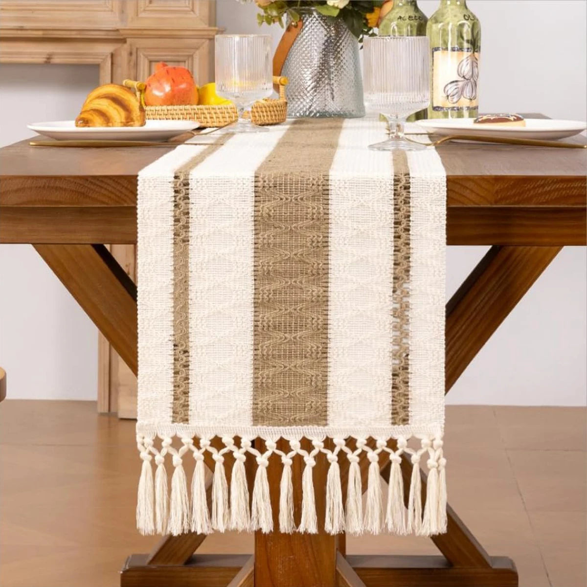 Boho outono corredor de mesa fazenda serapilheira algodão corredor com borlas tecido macrame decoração casa para sala estar mesa decorati