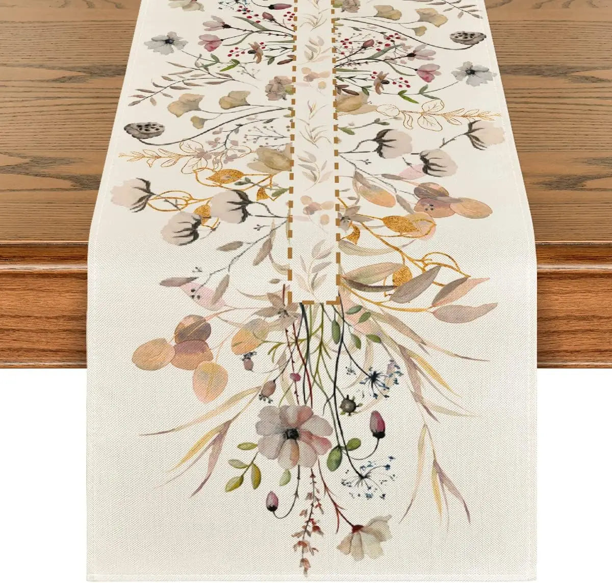 Primavera flor selvagem folhas floral linho corredor de mesa festa decoração reutilizável fazenda cozinha mesa jantar corredor decoração casamento