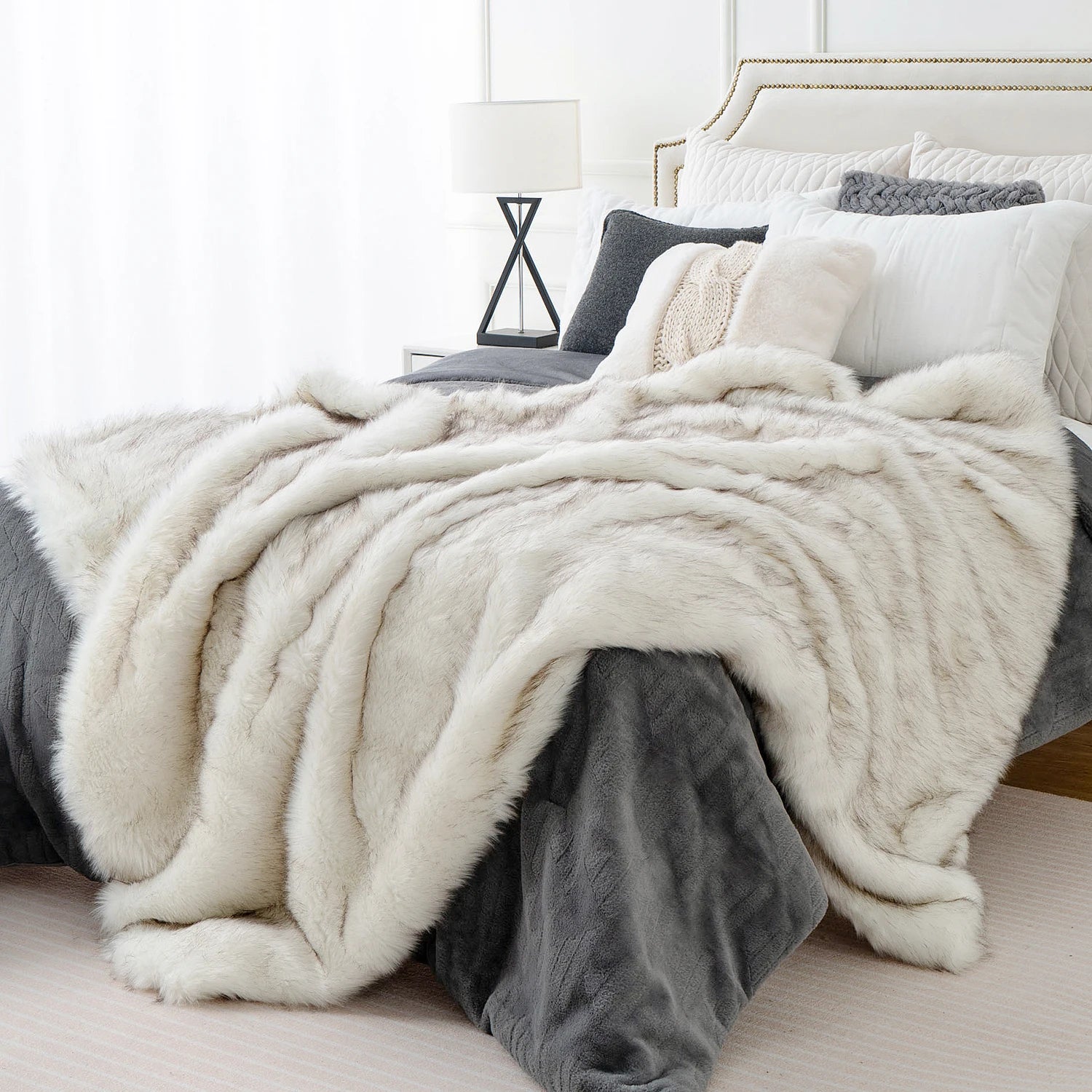 Battilo cobertor de pele sintética xadrez lance para sofá luxo pele de raposa lance cobertor inverno quente fofo cobertores macios colcha na cama