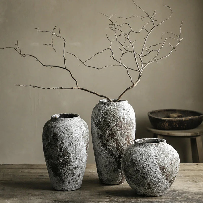 Denique vaso de flores de cerâmica rústica, vaso de chão vintage, decoração de fazenda, vasos grandes, sala de estar, entrada, mesa central (A)