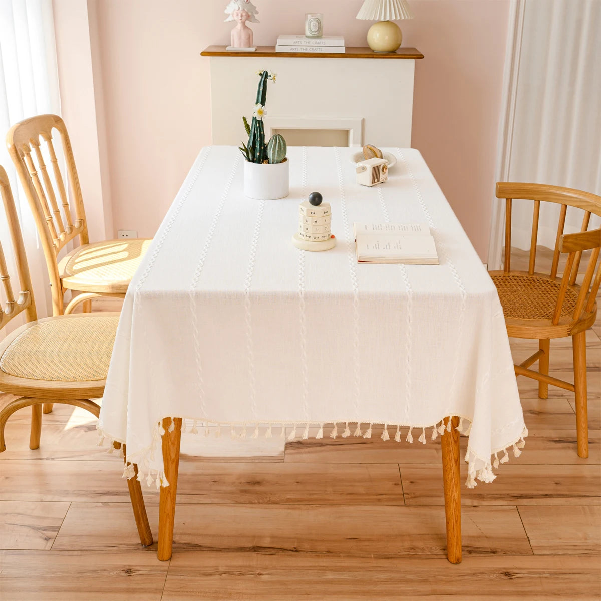 Toalha de mesa boho, algodão, linho, retângulo, lavável, resistente a rugas, para jantar, festa, capa decorativa