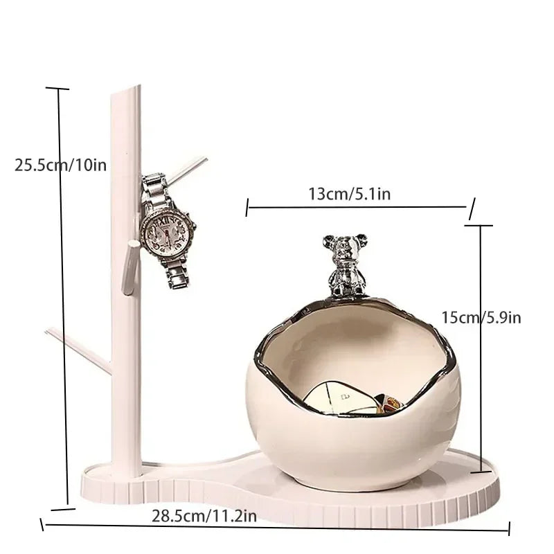 Bandeja de urso de cerâmica estátua acessório armazenamento chave titular tigela de doces jóias brincos adequado para casa moderna mesa escritório decoração