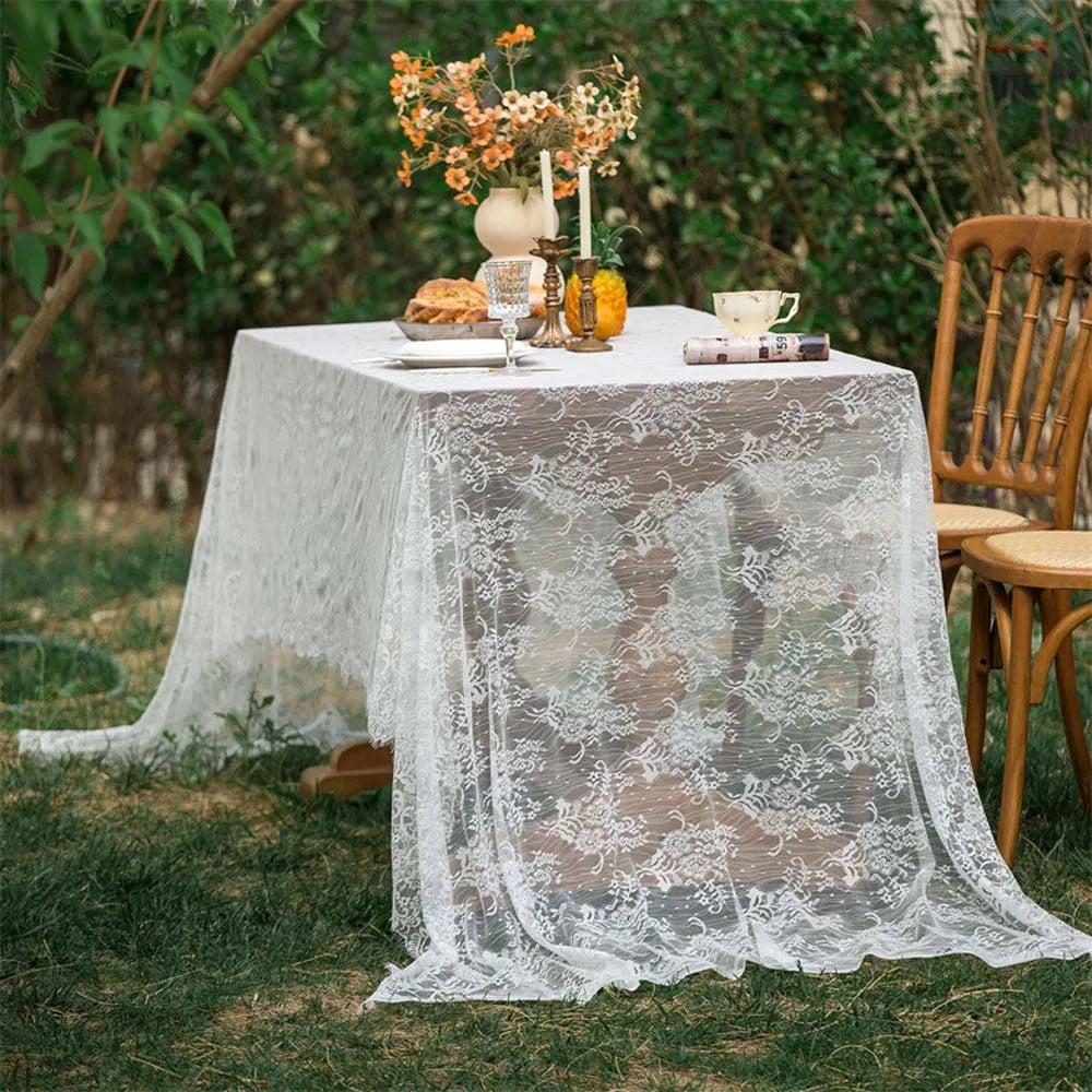 Toalha de mesa retangular de renda, toalha de mesa para casamento, festa de aniversário, eventos, banquete, jantar em casa, toalhas de mesa brancas