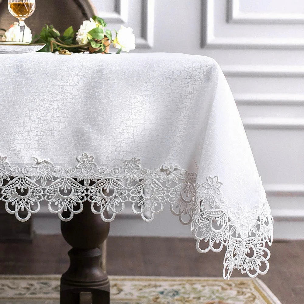 Toalha de mesa bordada de renda batilo, branca, floral, retangular, à prova d'água, para mesa de jantar, festa de casamento, casa