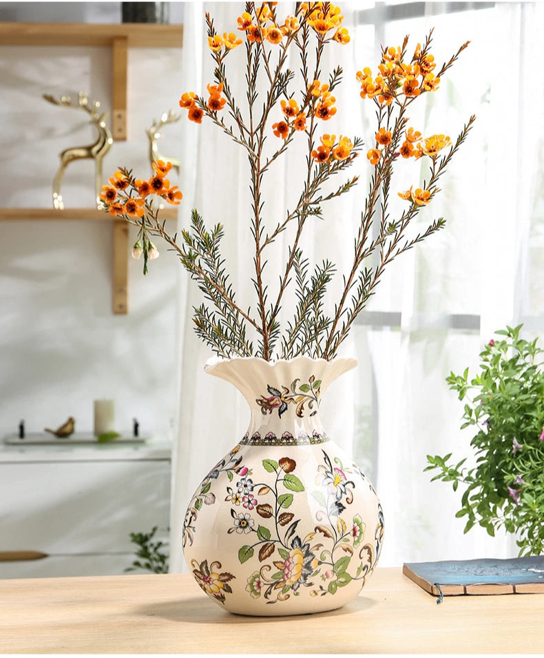 Vaso de Cerâmica Decorativo com Estampa Floral - Casa Ornato