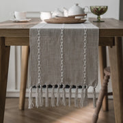 Corredor de mesa de linho de algodão, borlas tecidas à mão bordadas perfeitas para decoração de jantar de festa de casamento