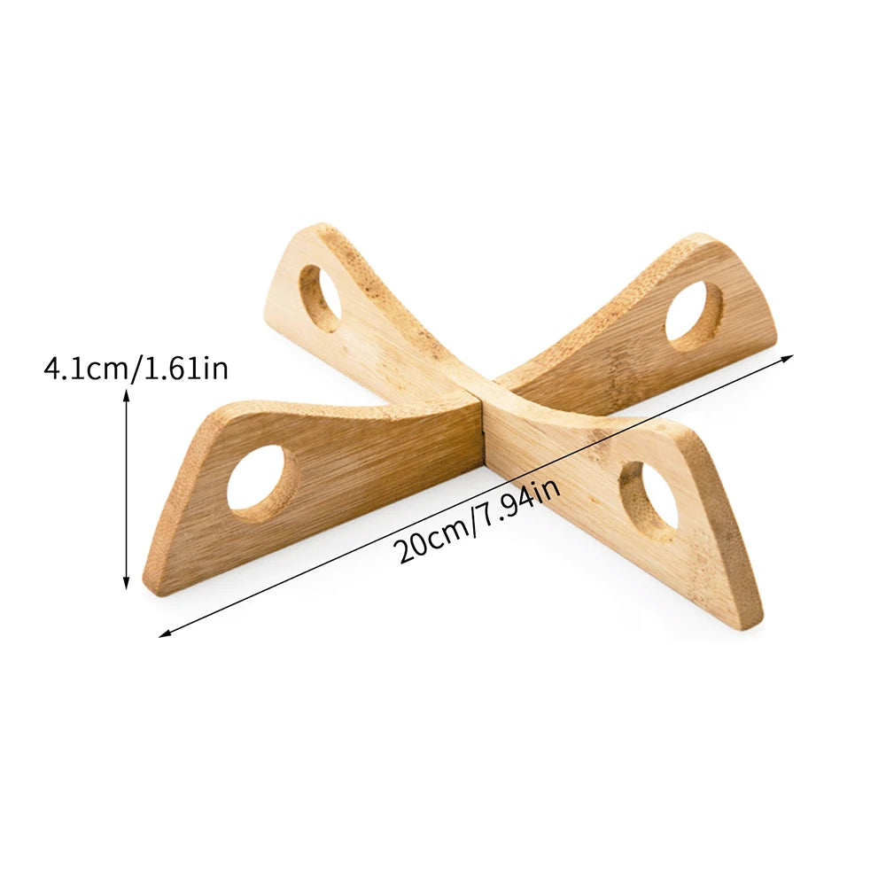 Suporte de bambu Cross Pot, Trivet Pan Rack, isolamento térmico, suporte de madeira anti-calor, dispositivo de cozinha, 1 Pc