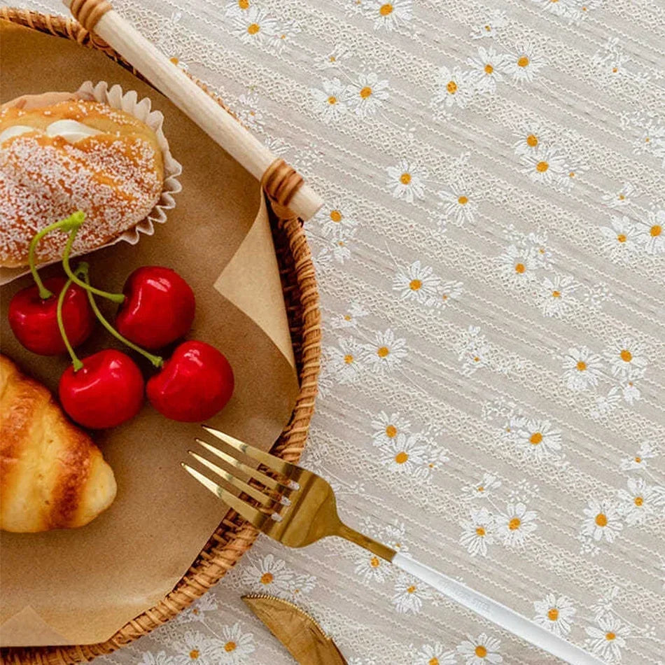 Novo estilo coreano pequena margarida algodão floral toalha de mesa, decoração de mesa de chá, capa de mesa retangular para cozinha casamento sala de jantar