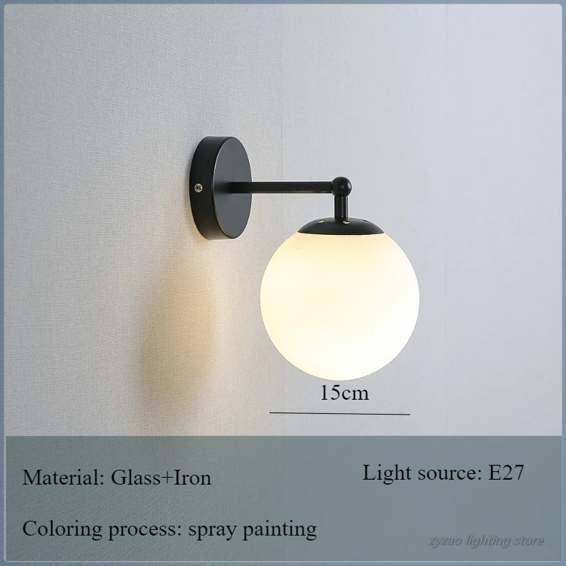 Pós moderno lua lâmpada bola de vidro luz parede branco preto decoração do quarto para casa interior arandela led luzes da noite luminárias