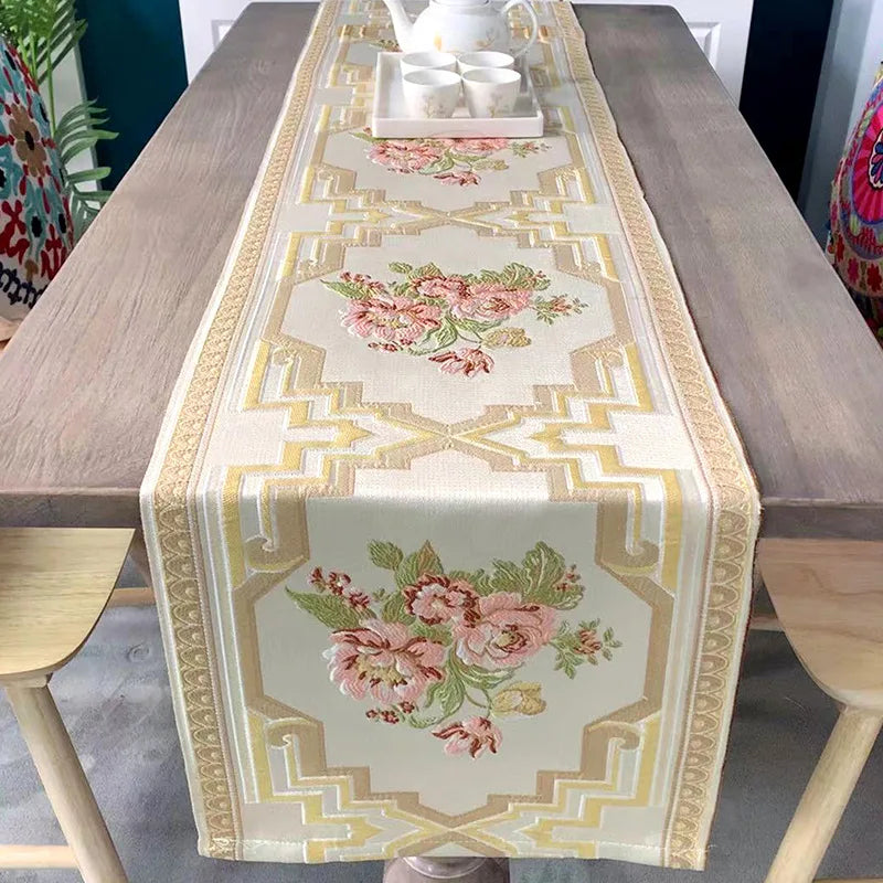 Bandeira de mesa bordada rosa rosa festa sala de jantar decoração de sala de estar