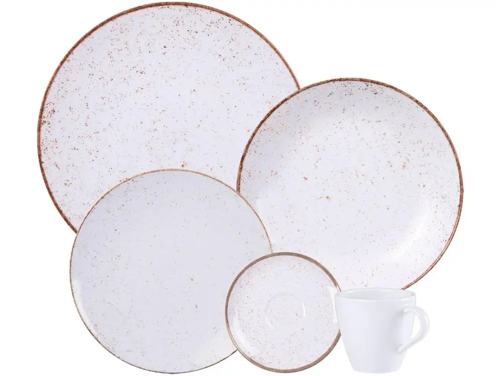 Aparelho de Jantar 20 Peças Tramontina Redondo Porcelana Branco e Marrom Mare