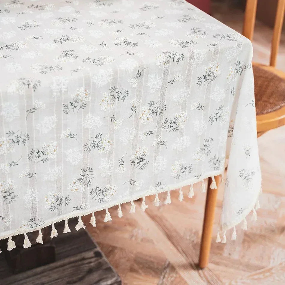 Novo estilo coreano pequena margarida algodão floral toalha de mesa, decoração de mesa de chá, capa de mesa retangular para cozinha casamento sala de jantar