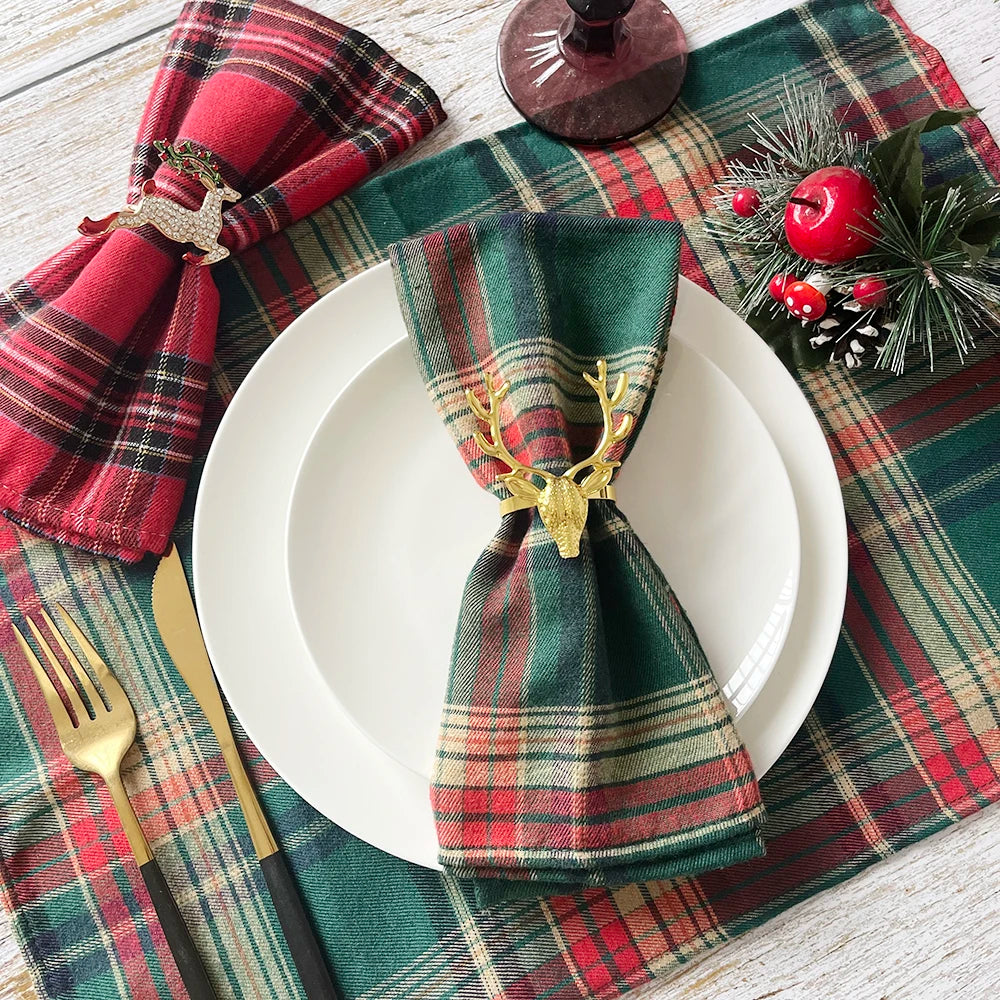 12 pçs natal vermelho verde pano guardanapos escocês tartan xadrez placemats ano novo natal decorativo festivo festa em casa decoração de mesa