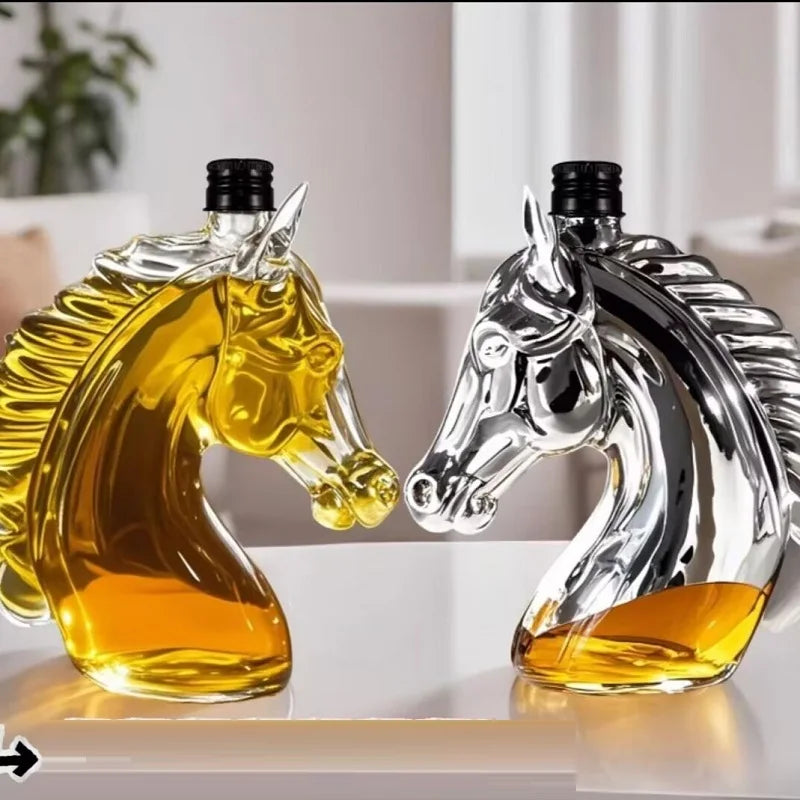 Garrafa de vinho da estátua da cabeça de cavalo, decoração do decantador para a barra casa garrafa de uísque 3d gravado copos de uísque tema estátua 350ml