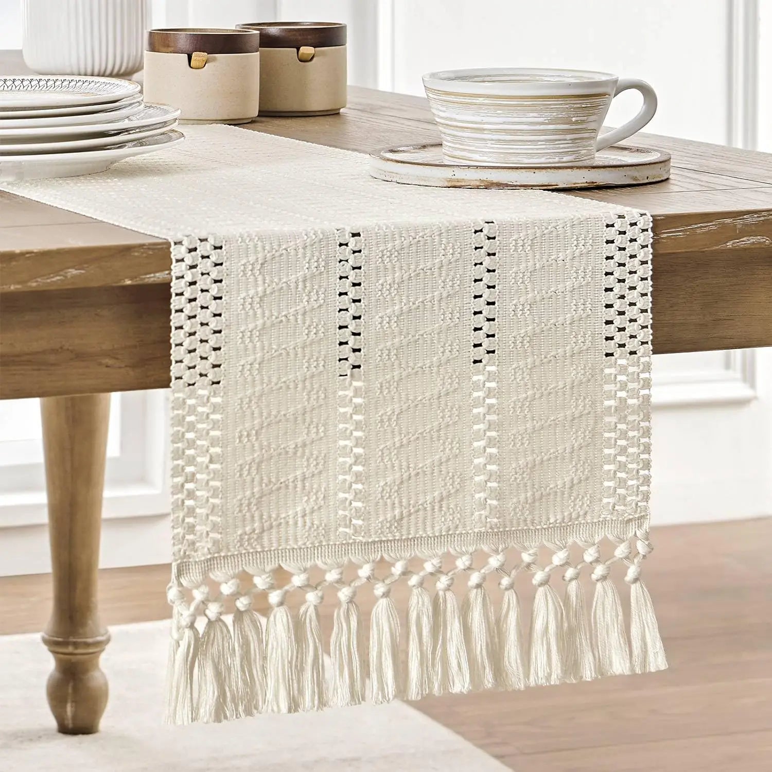 Corredor de mesa boho, corredor de mesa rústico macrame com borlas para casamento, hotel, fazenda, banquete, evento, decoração de jantar