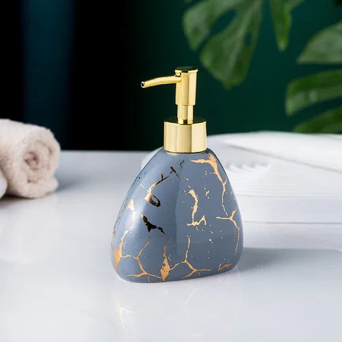 Acessórios do banheiro conjunto mármore ouro padrão cerâmica creme dental dispensador sabão caixa toothbrush titular banheiro copo loção garrafa