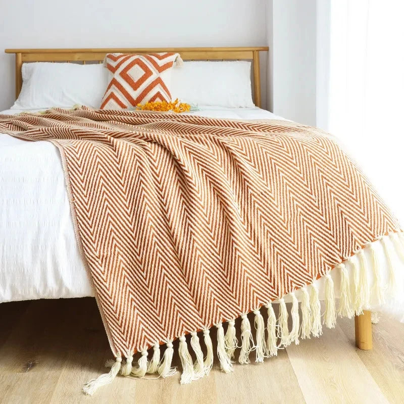 Cobertor Listrado Nórdico, Jacquard Geométrico, Cobertor De Malha, Colcha, Tapeçaria Xadrez, Decoração De Sofá, Drop Shipping