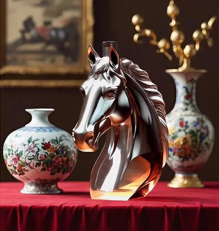 Garrafa de vinho da estátua da cabeça de cavalo, decoração do decantador para a barra casa garrafa de uísque 3d gravado copos de uísque tema estátua 350ml