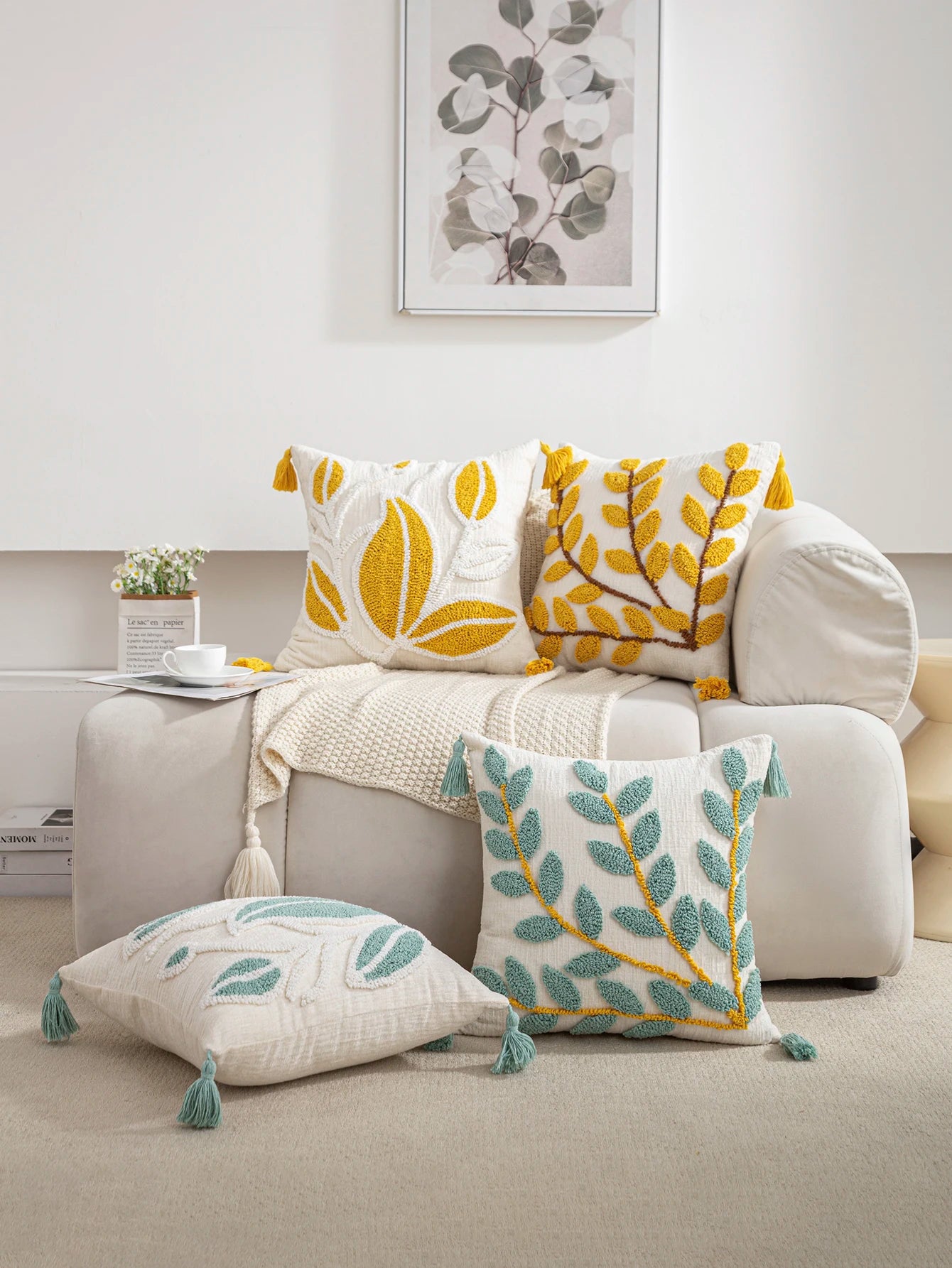 Capas de almofada luxuosas para casa com padrões de plantas de salgueiro fresco, adequadas para quartos, salas de estar e sofás.